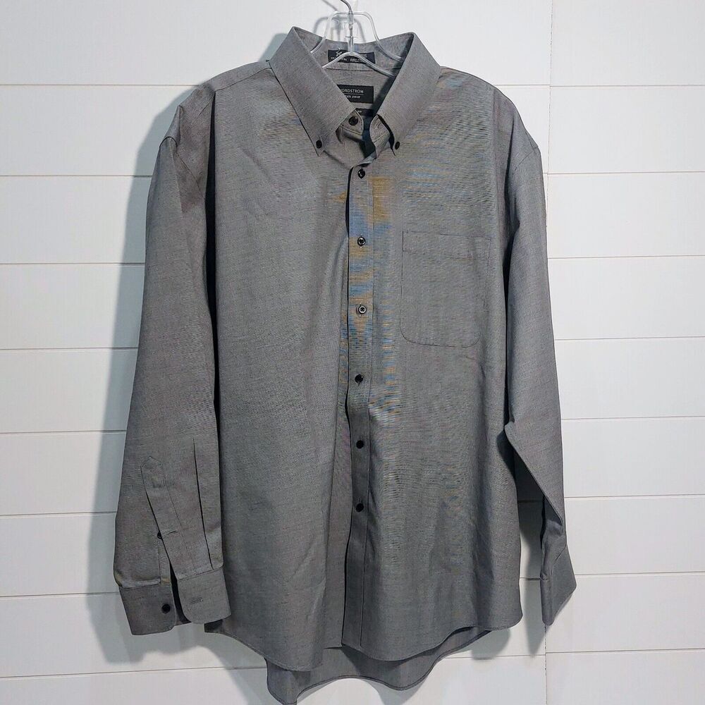 Nordstrom Men's Size 17/33 Traditional Fit Shirt Gray Wrinkle Free Micro Check